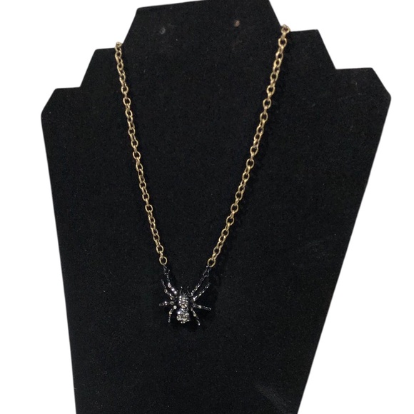 Jewelry - Black & silver spider necklace with rhinestones on a bronze chain